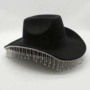 Sombreros de Vaquera al Estilo Occidental al por Mayor, Sombreros de Vaquero con Pedrería y Borlas para Fiestas - Product Image 2