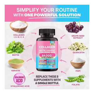 Suministro de fábrica OEM colágeno biotina queratina ácido hialurónico Zinc vitamina C pimienta negra 14 en 1 cápsulas de colágeno - Product Image 2