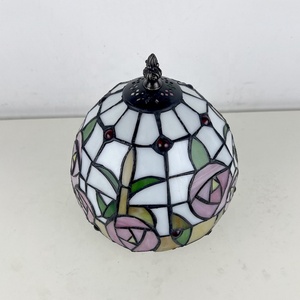 LongHuiJing Tiffany Style Mushroom Table Lamps 8Inch Stained Glass Lamp Pink Rose Flower Vintage <b>Light</b> for Living Room Home - Product Image 6