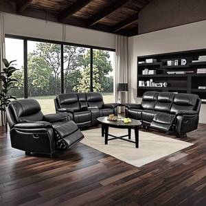 Juego de Sofás Reclinables de Cuero 3+2+1, Reclinables Manuales con Portavasos en la Consola, Muebles para Sala de Estar y Cine en Casa - Product Image 2