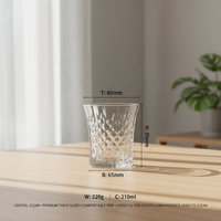 Gelas Kristal Embossed Grosir dengan Logo Custom, Set Gelas Whiskey Kapasitas 210ml, Dinding Tebal, Gaya Modern untuk Bar