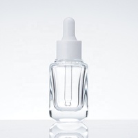 Flacon compte-gouttes carré de luxe en verre transparent de 30 ml (1 once) pour huiles essentielles et sérums, avec pipette argentée