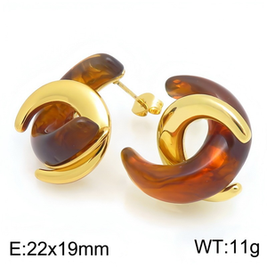 JAJGI Elegant <b>Resin</b> C Shape Drop Earrings Refined Gold Plated Studs for Women Premium Niche Design Fashion Jewelry - Product Image 4