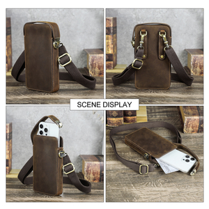 Sac de téléphone en cuir Crazy Horse minimaliste fait main pour homme, convertible en bandoulière ou sac banane avec étui de téléphone sécurisé à fermoir métallique - Product Image 3