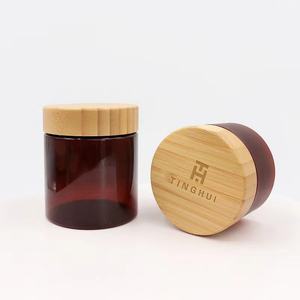 New Product Natural Body Butter Cosmetic Container 150g 250g 500g Frosted Amber Clear PET Plastic Cream <b>Jar</b> With Bamboo Lid - Product Image 3
