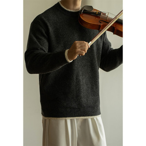 Suéter Casual para Hombre, Estilo Old Money, de <span class=keywords><strong>Dos</strong></span> Piezas con Colores Contrastantes, Hombros Caí<span class=keywords><strong>dos</strong></span>, Cuello Chino, Transpirable y Cálido - Product Image 2