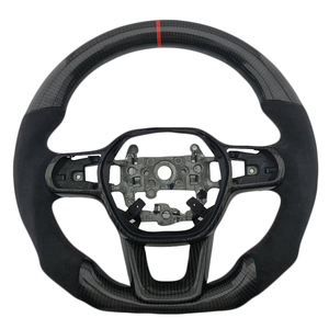 Nouveau volant en fibre de carbone Alcantara rouge à rayures supérieures, compatible avec Honda Civic 11e génération - Product Image 1