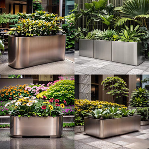 Modern Rectangular <b>Plastic</b> <b>Planters</b> Black Outdoor Flower Boxes for Home Green Plants with Drainage Holes - Product Image 2