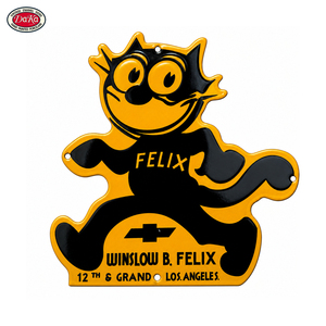 Letrero Esmaltado con Forma Personalizada de <span class=keywords><strong>Felix</strong></span> el Gato Chevrolet, Versión 2, Placa de Porcelana Envejecida Estilo Hot Rod para Decoración de Garaje o Cuarto de Hombre - Product Image 1