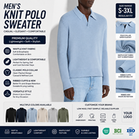 Polo en maille sans boutons à manches longues pour homme, texture gaufrée, col ouvert en V, pull léger et élégant