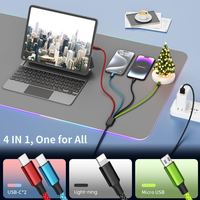 Câble de charge USB universel 4 en 1, tressé haute vitesse, anti-emmêlement, premium, pour iPhone, Samsung, Android