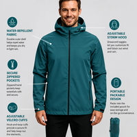 Veste bomber softshell robuste de couleur turquoise pour homme, à capuche, imperméable, coupe-vent, performante, technique, pour le sport de plein air, streetwear