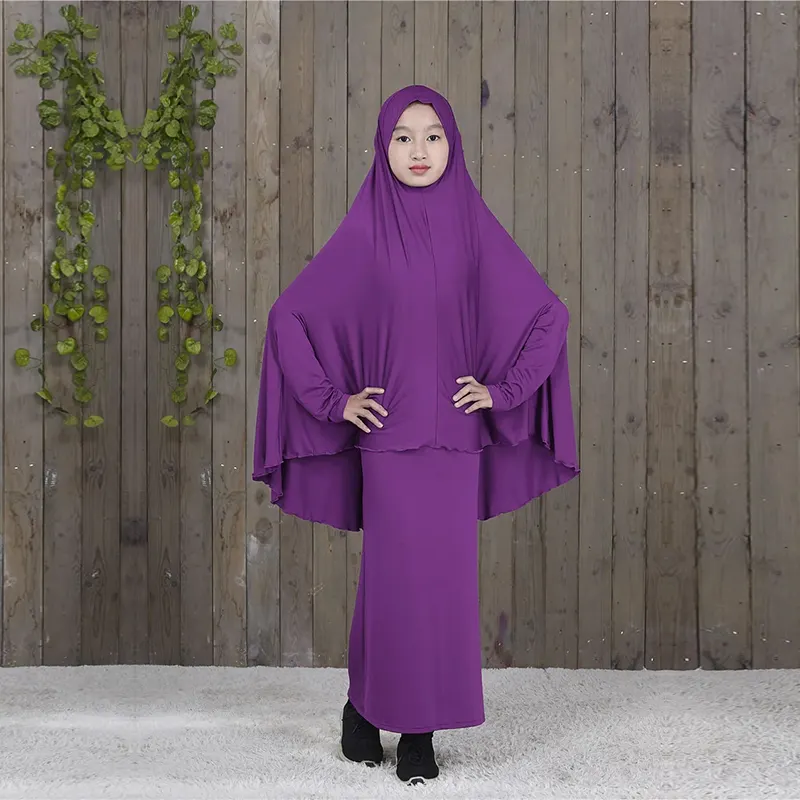 2024 Eid Ramadanเด็กเสื้อผ้าสวดมนต์อิสลาม 2 ชิ้นชุดเด็กมุสลิมหญิงชุดยาวฮิญาบMaxiชุดสวดมนต์เสื้อผ้า