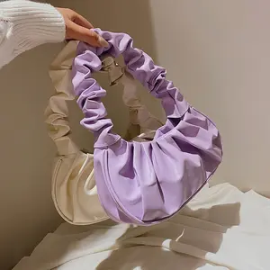 Bolsas de mão femininas plissadas para mulheres, bolsas de cor cor cor sólida para axilas, mini nuvem, bolsas de ombro para mulheres, tendência da moda coreana