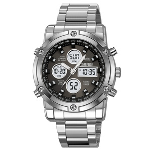 2556 SKMEI <span class=keywords><strong>orologio</strong></span> <span class=keywords><strong>da</strong></span> <span class=keywords><strong>polso</strong></span> <span class=keywords><strong>da</strong></span> uomo di lusso analogico-digitale Dual Time in acciaio inossidabile impermeabile al quarzo sportivo allarme 3ATM conto maschile - Product Image 5