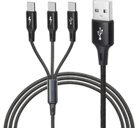 Câble de charge rapide USB A vers triple Type C 3 en 1, chargeur multi-appareils 60W, cordon de synchronisation de données pour plusieurs smartphones Type C