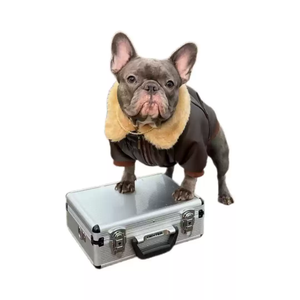 Blouson aviateur en cuir PU pour chien, style aviateur, avec col en fourrure, pour bouledogues français, pugs et chiens de taille moyenne, automne-hiver, vente en gros - Product Image 1