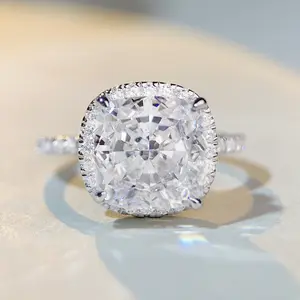 Hot Sale Custom Fine Jewelry 5A Cubic Zirconia Cushion Cut Solitaire China Wholesale Rings 925 Silver Jewelry Diamond