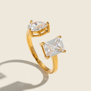 Bague ouverte X&L de luxe délicate en ZIRCON, plaquée or 18 carats, en acier inoxydable, inaltérable, bijoux minimalistes tendance, vente en gros - Product Image 1
