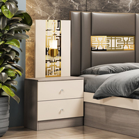 Ensemble de chambre à coucher moderne à prix abordable, 5 pièces : lit, armoire, commode, 2 tables de chevet avec fonction massage, petite taille