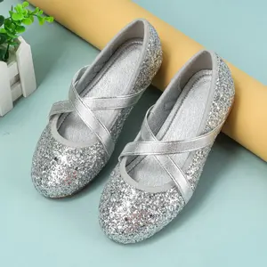 2024 à la mode Baige enfants princesse chaussure décontractée enfants Ballet plat chaussures de danse Sequin Bling chaussures pour filles