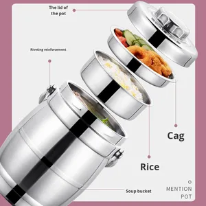 กล่องข้าวสแตนเลสสองชั้น เก็บความร้อน ความจุ <span class=keywords><strong>1</strong></span>-<span class=keywords><strong>3</strong></span> ลิตร ช่องใส่อาหารสองช่อง แบบสุญญากาศ พกพาสะดวก ทำความสะอาดง่าย เกรดสำหรับอาหาร - Product Image 3