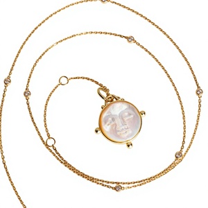Collier pendentif visage de Bouddha en perle Mabe, plaqué or 18 carats, perle de culture blanche ronde, sertie en clos, unisexe, pour usage quotidien, 45 cm - Product Image 1