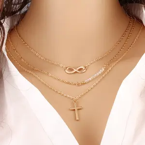 Women's Fashion Jewelry Colar European Multi Layers Cross Infinity Beads Necklace Clavicle Chains Multilayer One Direction