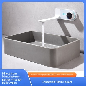 Grifo <span class=keywords><strong>de</strong></span> lavabo empotrado <span class=keywords><strong>de</strong></span> cerámica y cobre con válvula oculta, <span class=keywords><strong>para</strong></span> agua fría y caliente, con pantalla digital, acabado cepillado, minimalista e invisible. - Product Image 4
