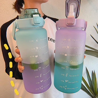 Bouteille d'eau motivante en plastique de grande capacité (2 litres / 64 oz) avec marqueur de temps, couvercle à paille et poignée pour le sport et le fitness