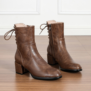 <span class=keywords><strong>Botines</strong></span> Retro con <span class=keywords><strong>Punta</strong></span> en Pico, Ajuste Delgado, Color Marrón, Estilo Coreano, Tacón Grueso, Cierre con Cremallera Lateral, Novedad 2026 - Product Image 5