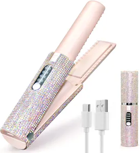 bling Usb wireless Rechargeable portable Hair Straightener Curler flat iron professional Cordless Travel Mini hair straightener