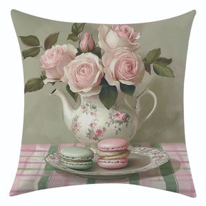 Funda de Almohada Floral Rosa, Decorativa para Sofá, Cojín Lumbar Rectangular Lavable, Estilo Pastoral para Sala de Estar - Product Image 2