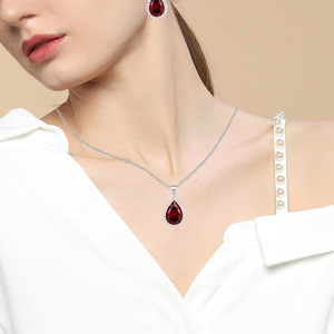 Wholesale S925 Sterling <b>Silver</b> Pear Cut Natural Garnet Dangle <b>Earrings</b> Double Halo Micro Paved CZ <b>Drop</b> <b>Earrings</b> Luxury Bridal - Product Image 3