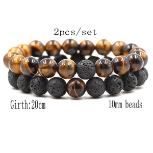 10MM yeux de tigre naturels et bracelets perlés volcaniques de lave pour hommes Bracelets de diffuseur d'<span class=keywords><strong>huile</strong></span> <span class=keywords><strong>essentielle</strong></span> parfumés à la lave noire - Product Image 6