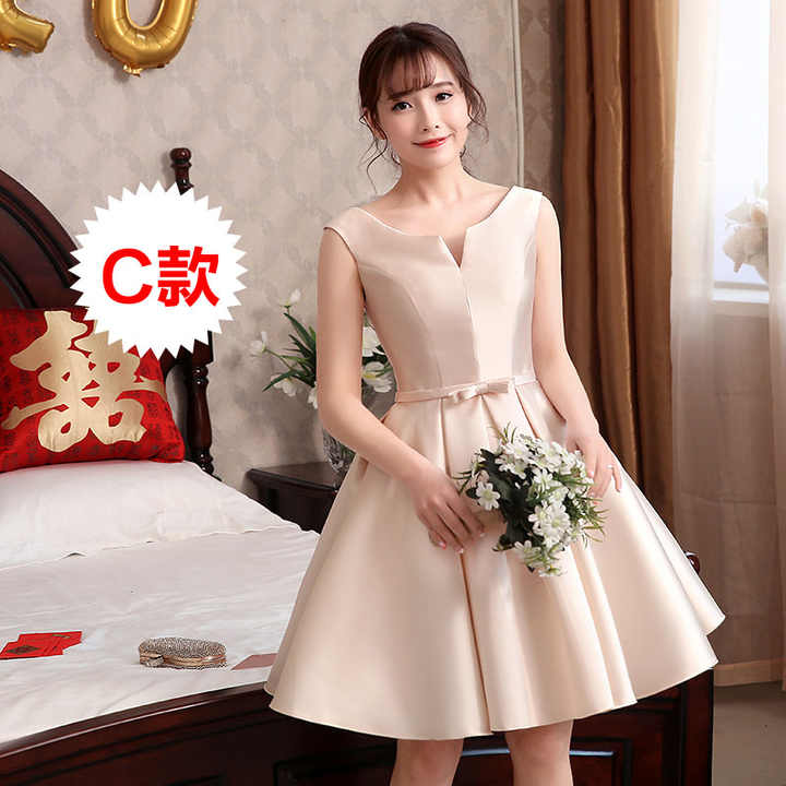 blue teal bridesmaid dresses Short Sleeve Chiffon V-Neck A-Line Bridesmaid Dress in Champagne Rose