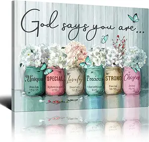 Canvas Wall Art Encouraging Bible Verses On Cute Marson Jars With Butterflies God Says You Are For Home Office Apartment Room