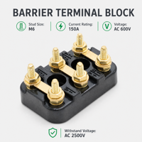 Bornier à vis automobile M6, 2 pôles, contact en laiton, 150A, barre de connexion 50x32 TB06212, tige en fer pour moteur 11-20 AWG