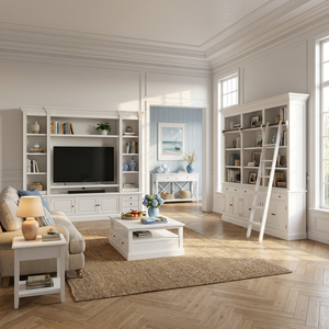 Set di Mobili Moderni in Legno Massello Bianco per <span class=keywords><strong>Soggiorno</strong></span>, Mobile TV <span class=keywords><strong>da</strong></span> 2,6M con <span class=keywords><strong>Libreria</strong></span> e Scala, Soluzione Completa per la Casa - Product Image 1