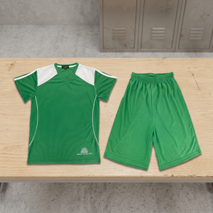 ชุดกีฬานักเรียนประถม ยูนิเซ็กซ์ ผ้าโพลีเอสเตอร์ 100% เสื้อเจอร์ซีย์สีเขียว พร้อมกางเกงขาสั้นสำหรับวันออกกำลังกาย - Product Image 2