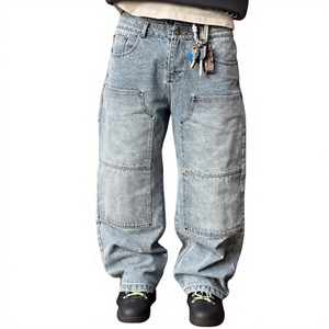 Pantalones Cargo de Mezclilla Lavada a la Piedra de Cintura Alta para Hombre, Estilo Utilitario Holgado, Jeans de Algodón con Múltiples Bolsillos, Ropa de Otoño - Product Image 1