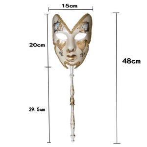 Masque pour les yeux complet en papier mâché de style vénitien italien pour bal masqué, avec bâton, masque à main pour fête costumée, événement, carnaval, journée - Product Image 5