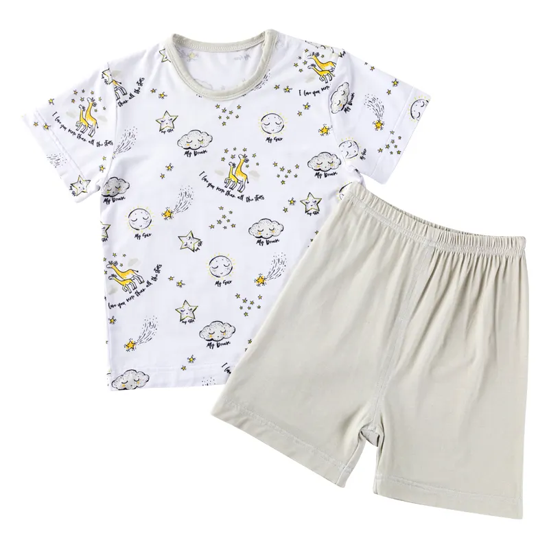 Tee-shirt à manches courtes en coton biologique pour fille et garçon, ensemble pour bébé, pantalon avec Logo à impression personnalisée, couleur unie, bambou