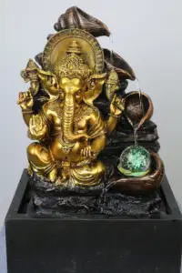 Poly Resin Asian ZEN Indoor Tabletop Buddha Elephant God Fountain India Style Buddha Buddha Statue Fountain Water Feature