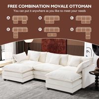 Canapé modulaire en chenille blanche ultra-large en forme de U, assise profonde, tapis de pieds amovibles, fonction de rangement confortable, nuage