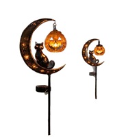 Halloween-Kürbis-Dekoration mit Solarlicht, Niedliche Mond- und Katzen-Figur, Outdoor-Ornament für Haus, Garten und Hof, Feiertagsdekoration