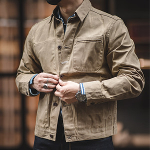 Vêtements de travail pour hommes <span class=keywords><strong>Qingtian</strong></span>, style américain, toile de coton épaisse vintage jaune-ochre, Amekachi, enduite d'huile, imperméable - Product Image 2