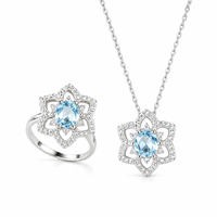 Kalung Liontin Topaz Berbentuk Bunga dengan Rantai Link Trendy Berlapis Emas Rose Perak S925
