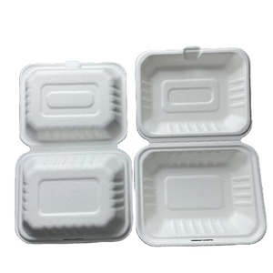 Factory new design Sugarcane Disposable Sustainable 8inch 3 Compartment Paper Clamshell box