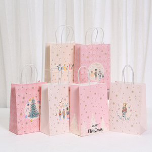 Nuova Collezione di Sacchetti di Carta Kraft <span class=keywords><strong>Rosa</strong></span> di Alta Qualità con Stampa UV a Tema Natalizio, Confezioni per Caramelle per Feste di Natale, Vendita all'Ingrosso - Product Image 1